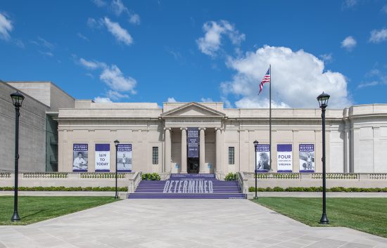 Front of the Virginia Museum of History & Culture showing promotion for Determined exhibition